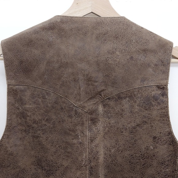 Scully Genuine Leather Button Up Vest Western Brown Distressed Crackled Size 42 - Picture 7 of 9